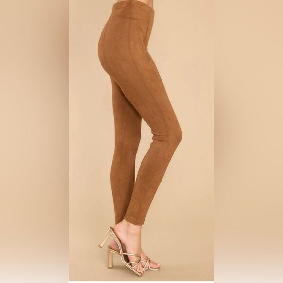 Spanx Faux Suede Leggings Rich Caramel Stretch High Rise. NWT. Large - Picture 3 of 14